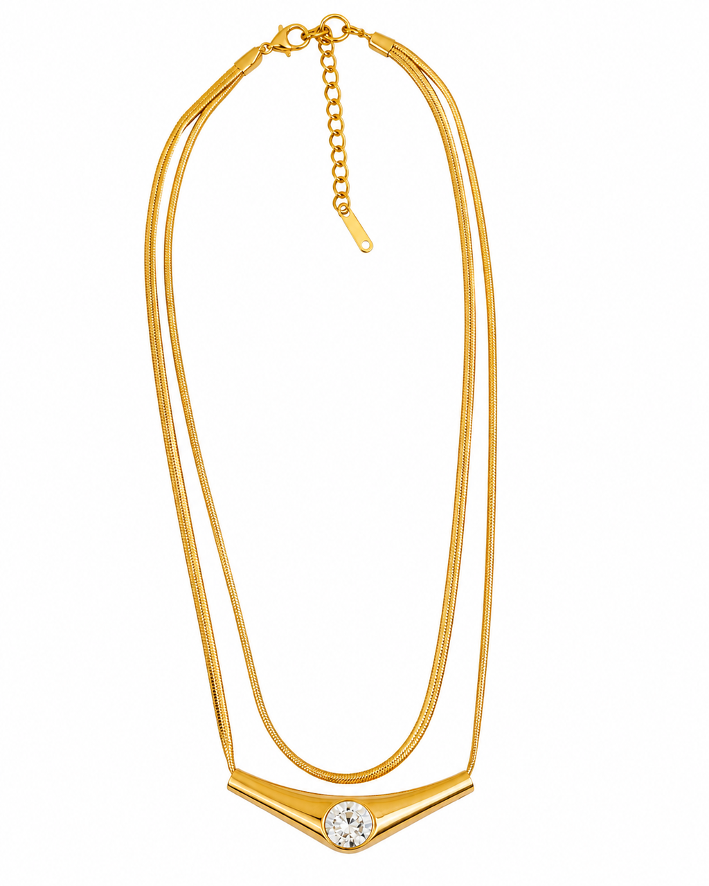 FASSION Gold-Plated Layered Snake Chain Necklace for Women | Crystal Pendant Statement Necklace | Adjustable Multi-Layer Fashion Chain