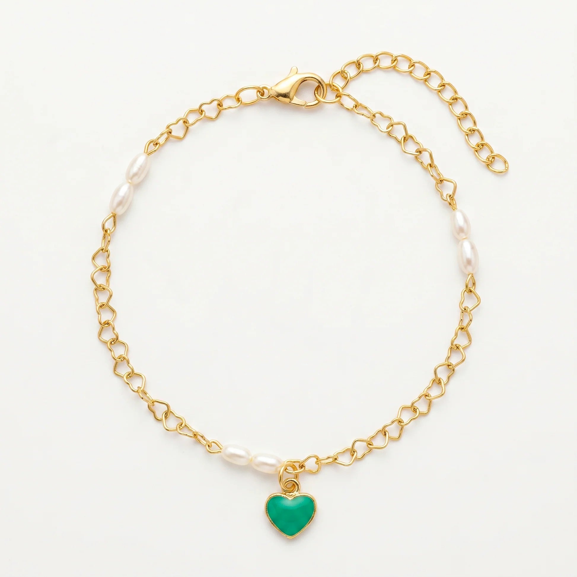Fasssions Women's Gold Plated Heart Charm Anklet with Pearl Accents | Adjustable Delicate Chain Anklet | Elegant Fashion Foot Jewelry for Women & Girls
