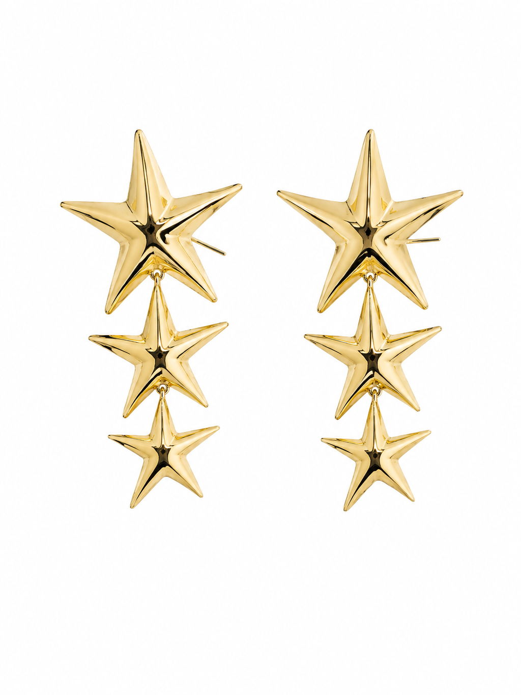 Korean Triple Star Drop Earrings for Women | Gold-Plated Star Dangle Earrings | Trendy Korean Fashion Statement Earrings Fashion Jewelry for Girls & Women