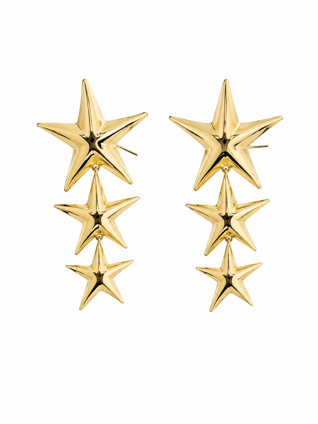 Korean Triple Star Drop Earrings for Women | Gold-Plated Star Dangle Earrings | Trendy Korean Fashion Statement Earrings Fashion Jewelry for Girls & Women