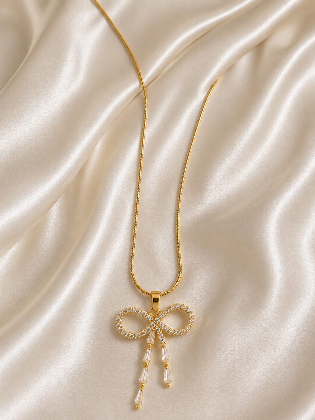 FASSSSION Gold-Plated Bow Pendant Necklace for Women | Premium Crystal Bow Design Pendant with Elegant Chain | Lightweight Fashion Jewelry for Daily Wear, Party & Gift