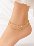 Women's Gold Plated Double Layer Charm Anklet | Crystal & Floral Charm Adjustable Ankle Bracelet | Dainty Fashion Anklet for Girls & Women