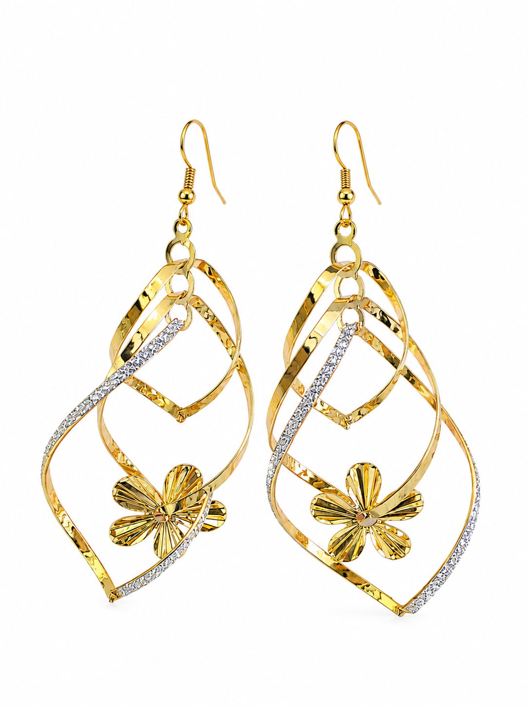Korean Gold-Plated Geometric Floral Dangle Earrings for Women | Elegant Drop Earrings | Lightweight Fashion Jewellery
