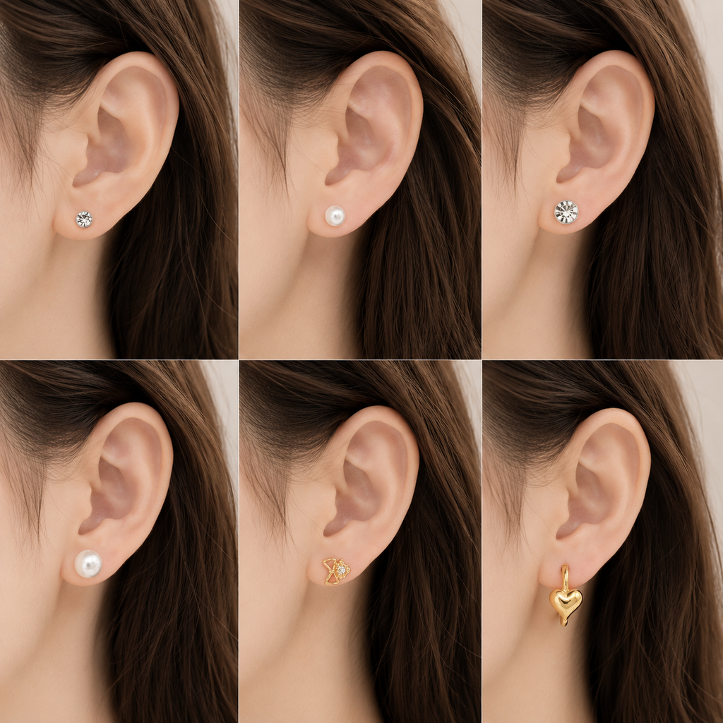 Earring Combo Set 6 for Women & Girls | Crystal Studs, Pearl Earrings, Bow Crystal Studs & Gold Heart Hoop Earrings | Fashion Jewelry for Girls & Women