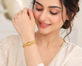 Gold Plated Floral Kada Bracelet for Women with Crystal Stone | Elegant Designer Wrist Bangle for Girls