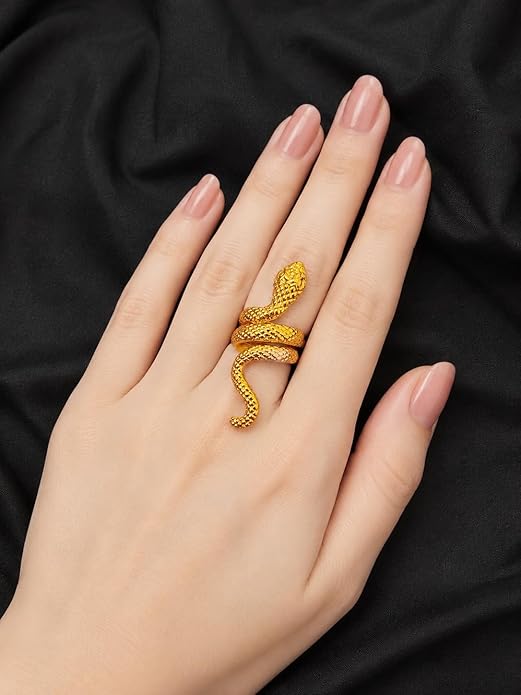 Gold Plated Snake Ring for Women & Girls | Adjustable Cobra Serpent Finger Ring | Stylish Fashion Statement Jewelry