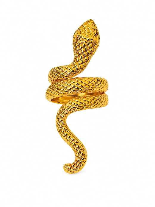 Gold Plated Snake Ring for Women & Girls | Adjustable Cobra Serpent Finger Ring | Stylish Fashion Statement Jewelry