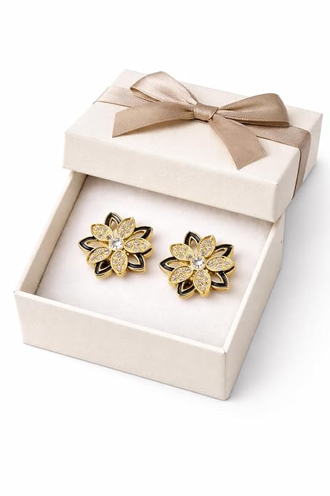 Korean Style Flower Stud Earrings for Women | Gold Plated Crystal Floral Earrings | Elegant Flower design Fashion Jewellery