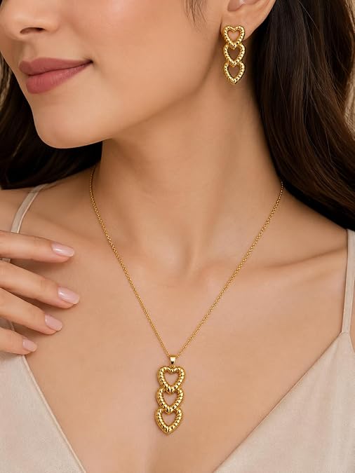 Heart Pendant Necklace Set for Women with Matching Earrings | Stainless Steel Chain Jewelry Set | chain Jewelry for Girls & Women
