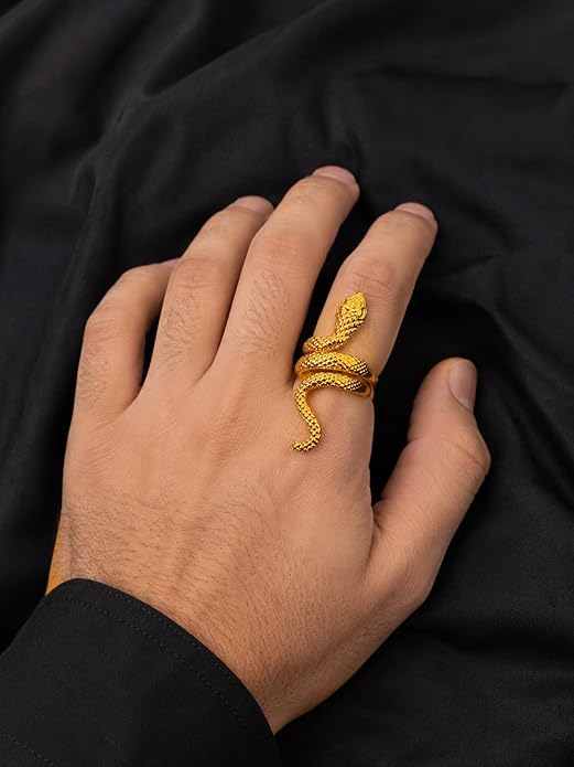 Gold Plated Snake Ring for Women & Girls | Adjustable Cobra Serpent Finger Ring | Stylish Fashion Statement Jewelry