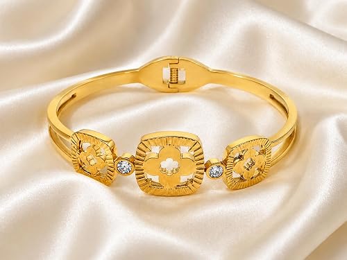 Gold Plated Floral Kada Bracelet for Women with Crystal Stone | Elegant Designer Wrist Bangle for Girls