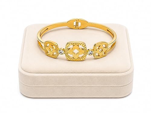 Gold Plated Floral Kada Bracelet for Women with Crystal Stone | Elegant Designer Wrist Bangle for Girls