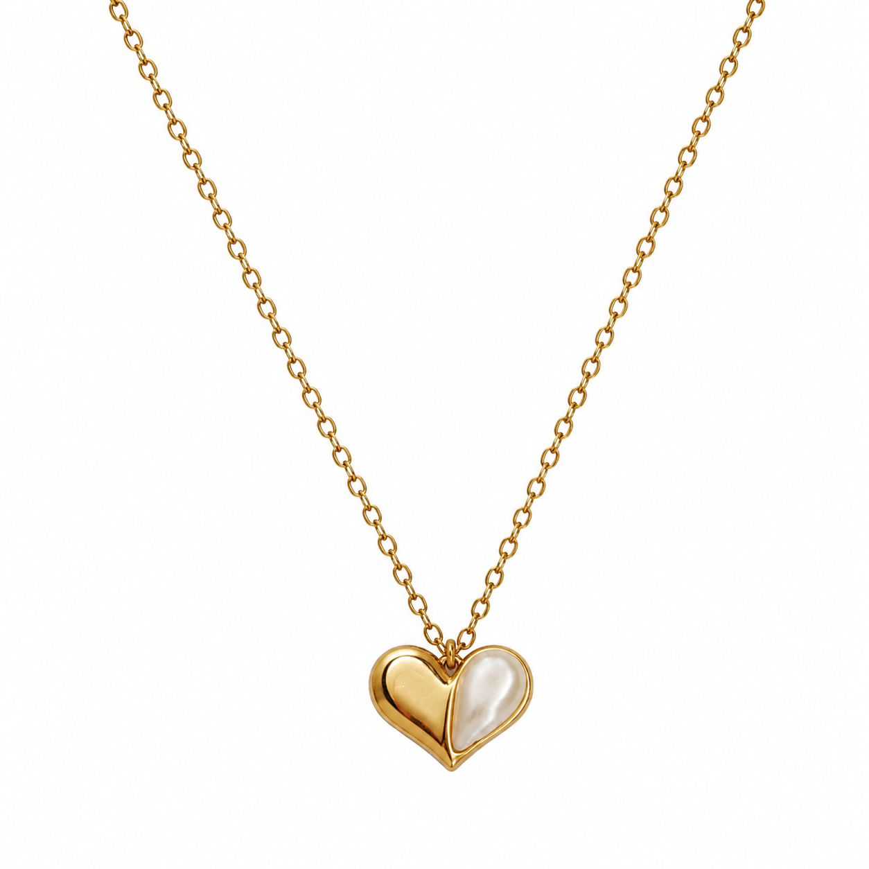 FASSSIONS Gold Plated Heart Pendant Necklace for Women | Two Tone Gold & Pearl Heart Charm Chain | Elegant Love Necklace for Girls | Party & Daily Wear Jewellery