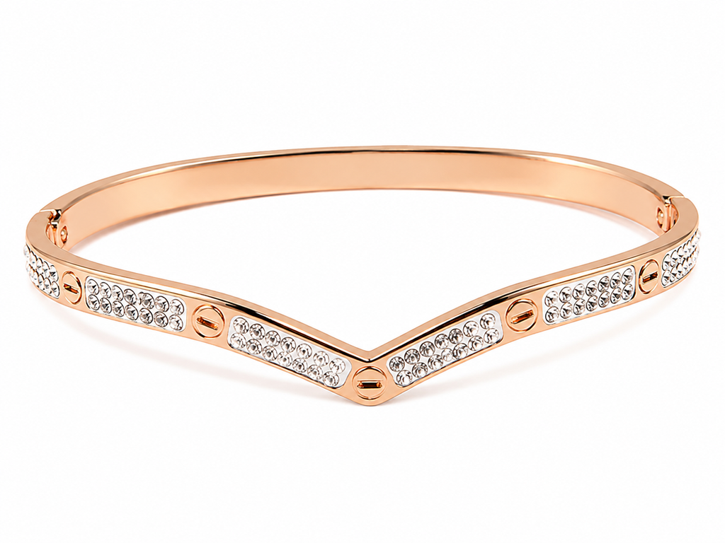 Rose Gold Bangle Bracelet for Women & Girls | Crystal Studded Designer Kada | Elegant Rhinestone Cuff Bracelet | Stylish Fashion Jewellery for Party, Wedding & Daily Wear