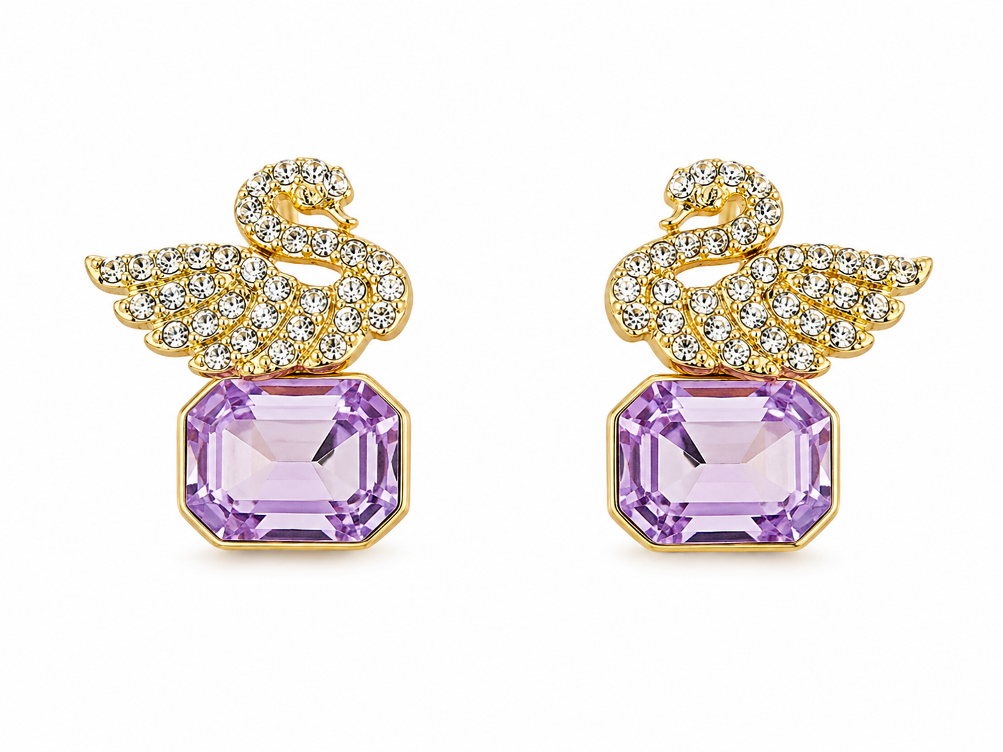 Korean Elegant Swan Crystal Stud Earrings for Women | Gold-Plated Rhinestone Bird Design Earrings |Beautiful Gemstone Fashion Jewelry for Girls & Women