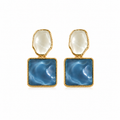 FASSSIONS Korean Blue & White Geometric Drop Earrings for Women | Gold Plated Statement Earrings | Lightweight Fashion Jewelry