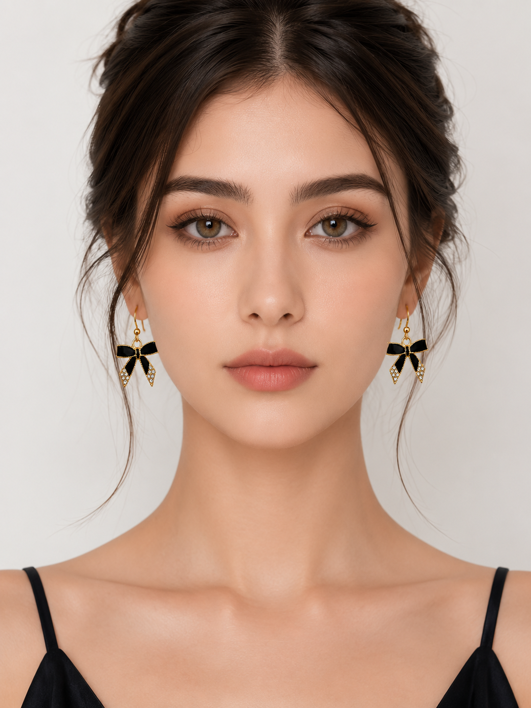 Black Bow Crystal Drop Earrings for Women | Gold-Plated Ribbon Bow Knot Dangle Earrings with Rhinestones | Fashion Jewelry
