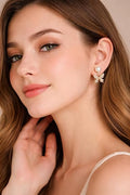 Stylish Butterfly Pearl Stud Earrings for Women | Gold Plated Crystal Butterfly Earrings with Pearl Tops | Korean Fashion Earrings