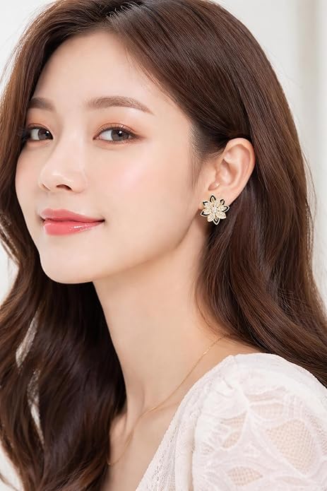 Korean Style Flower Stud Earrings for Women | Gold Plated Crystal Floral Earrings | Elegant Flower design Fashion Jewellery