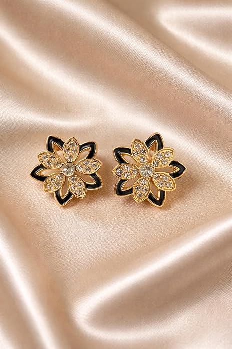 Korean Style Flower Stud Earrings for Women | Gold Plated Crystal Floral Earrings | Elegant Flower design Fashion Jewellery