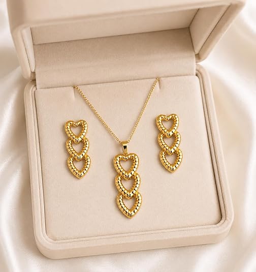 Heart Pendant Necklace Set for Women with Matching Earrings | Stainless Steel Chain Jewelry Set | chain Jewelry for Girls & Women