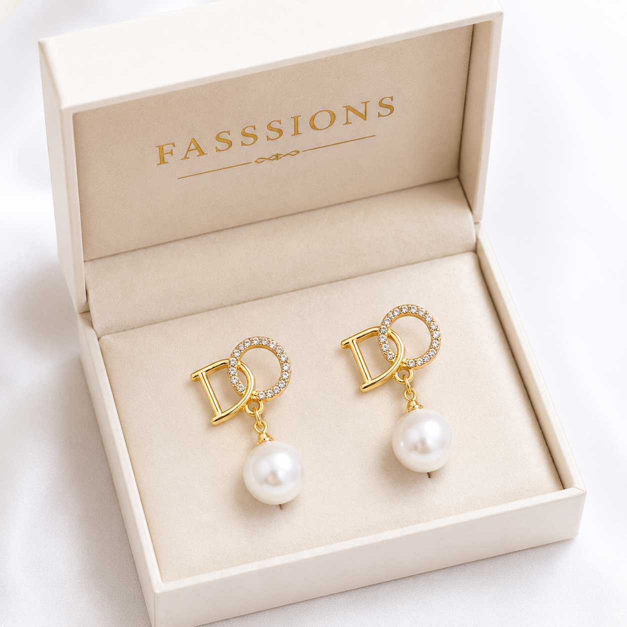 FASSSIONS Butterfly Pearl Tassel Earrings for Women | KoFASSSIONS Gold Plated Pearl Drop Earrings for Women | Korean Style Rhinestone Letter Design Stud Earrings