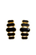 FASSION Korean Black Enamel Statement Earrings for Women | Gold-Plated Geometric Drop Earrings | Luxury Fashion Jewelry