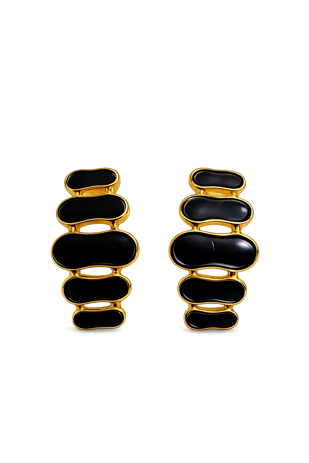 FASSION Korean Black Enamel Statement Earrings for Women | Gold-Plated Geometric Drop Earrings | Luxury Fashion Jewelry