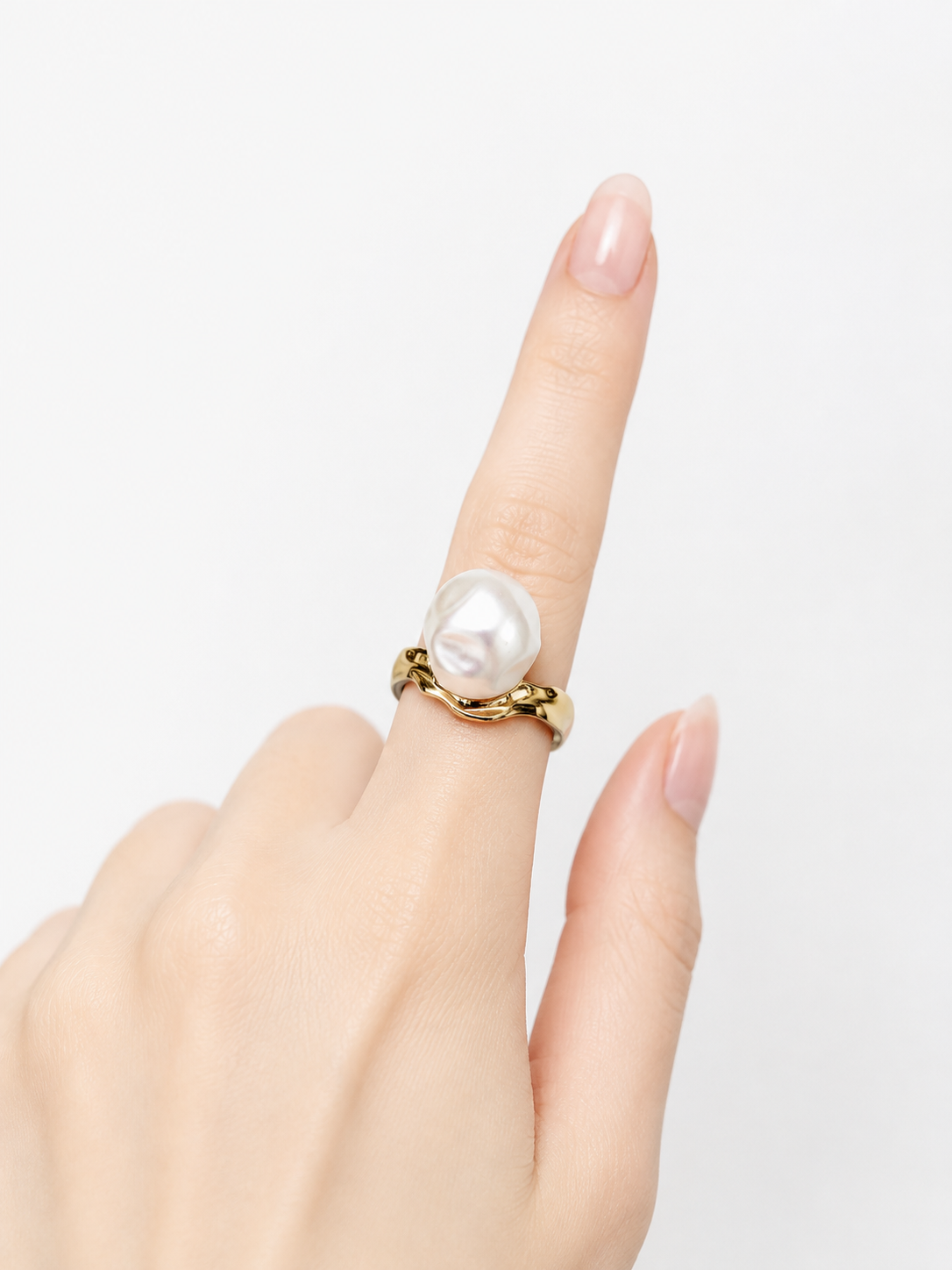 Adjustable Pearl Ring for Women | Elegant Gold-Tone Statement Ring | Open-Size Fashion Ring for Women & Girls