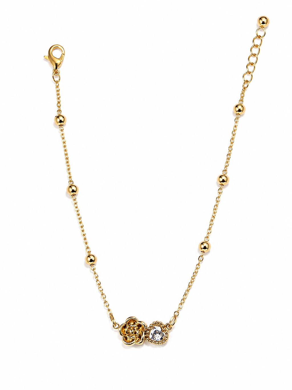 Gold Plated Rose Flower Anklet for Women | Crystal Charm Adjustable Ankle Bracelet | Elegant Beaded Anklet for Girls & Women