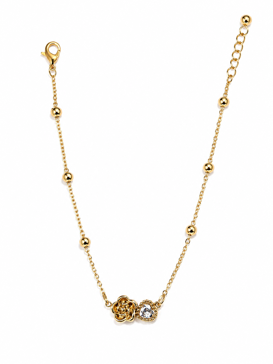 Gold Plated Rose Flower Anklet for Women | Crystal Charm Adjustable Ankle Bracelet | Elegant Beaded Anklet for Girls & Women