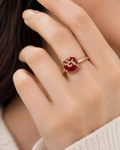 Red Crystal Ring for Women | Adjustable Oval White Stone Ring with Sparkling Zircon Design | Elegant Fashion Finger Ring