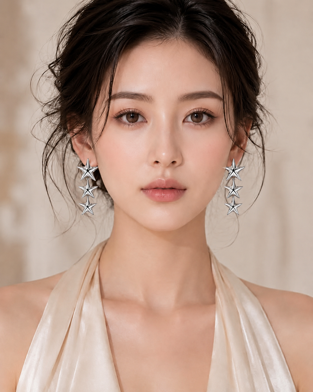 Korean Triple Star Drop Earrings for Women | Silver colored-Plated Star Dangle Earrings | Trendy Korean Fashion Statement Earrings Fashion Jewelry for Girls & Women