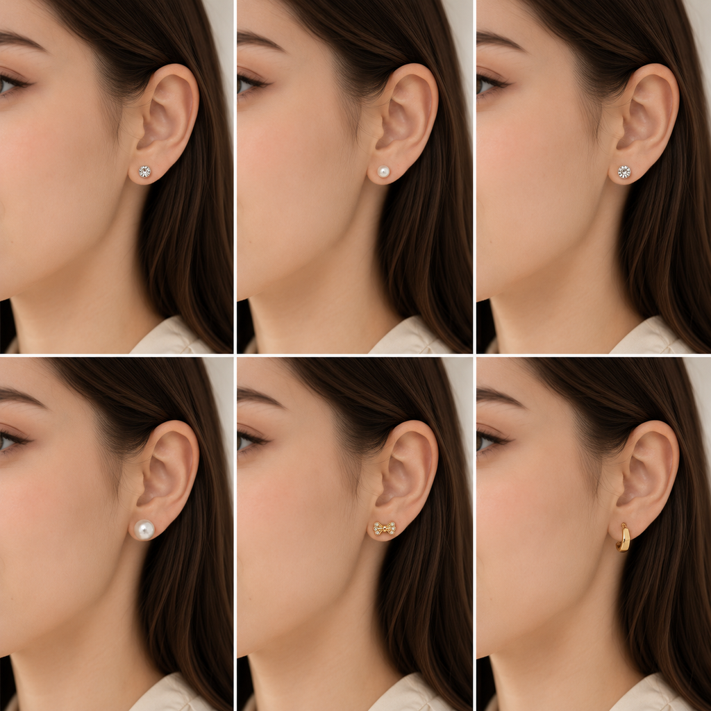 Earring Combo Set of 6 for Women & Girls | Crystal Studs, Pearl Earrings, Bow Crystal Studs & Chunky Gold Hoop Earrings | Korean Style Fashion Jewelry Collection