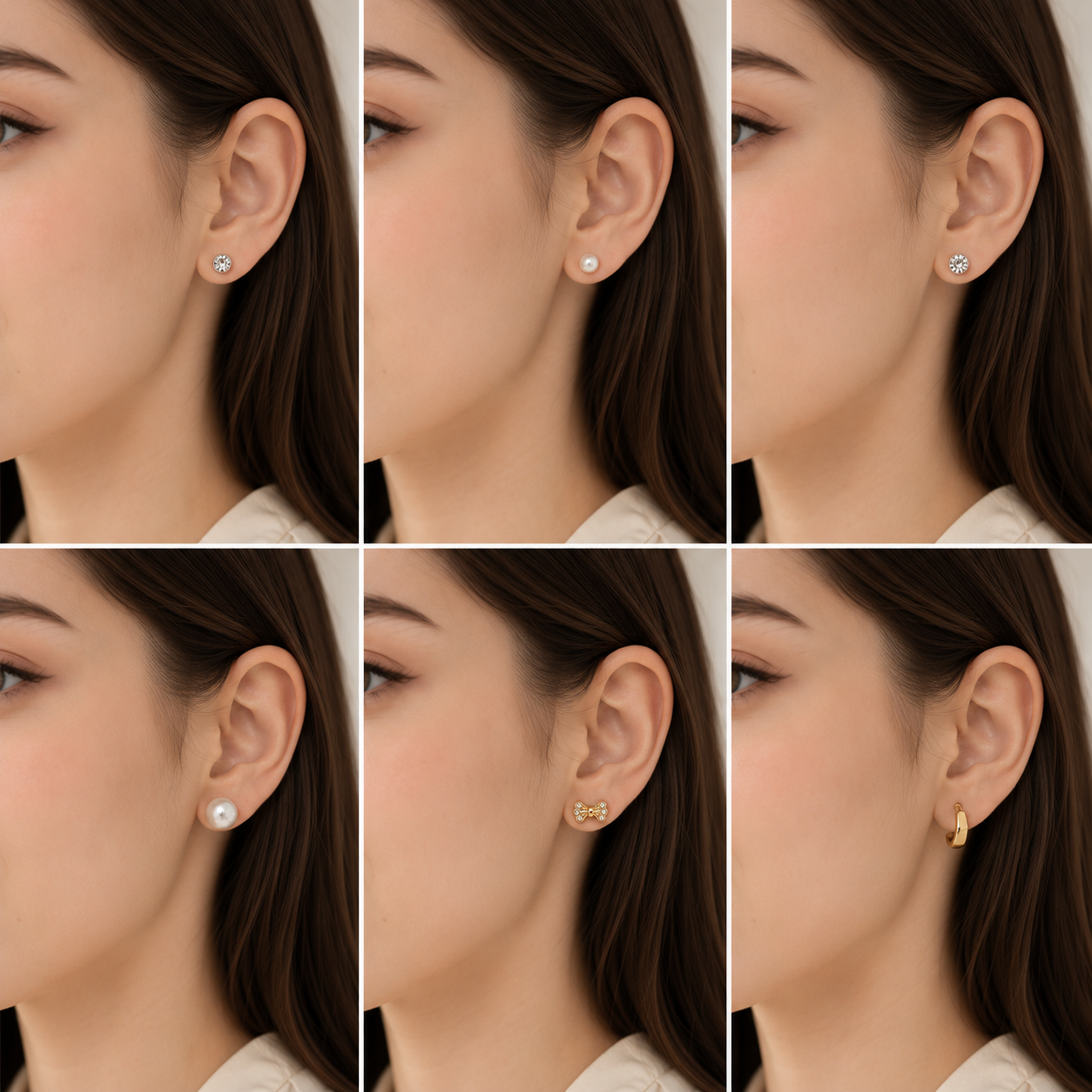 Earring Combo Set of 6 for Women & Girls | Crystal Studs, Pearl Earrings, Bow Crystal Studs & Chunky Gold Hoop Earrings | Korean Style Fashion Jewelry Collection