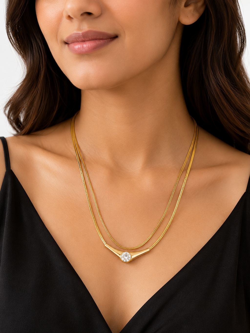 FASSION Gold-Plated Layered Snake Chain Necklace for Women | Crystal Pendant Statement Necklace | Adjustable Multi-Layer Fashion Chain