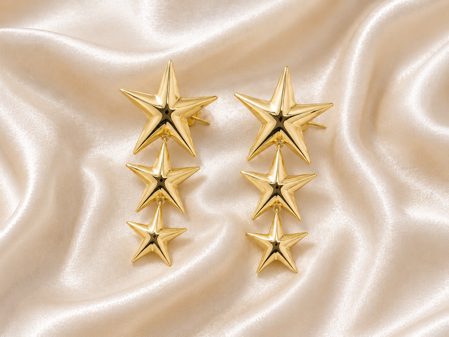 Korean Triple Star Drop Earrings for Women | Gold-Plated Star Dangle Earrings | Trendy Korean Fashion Statement Earrings Fashion Jewelry for Girls & Women
