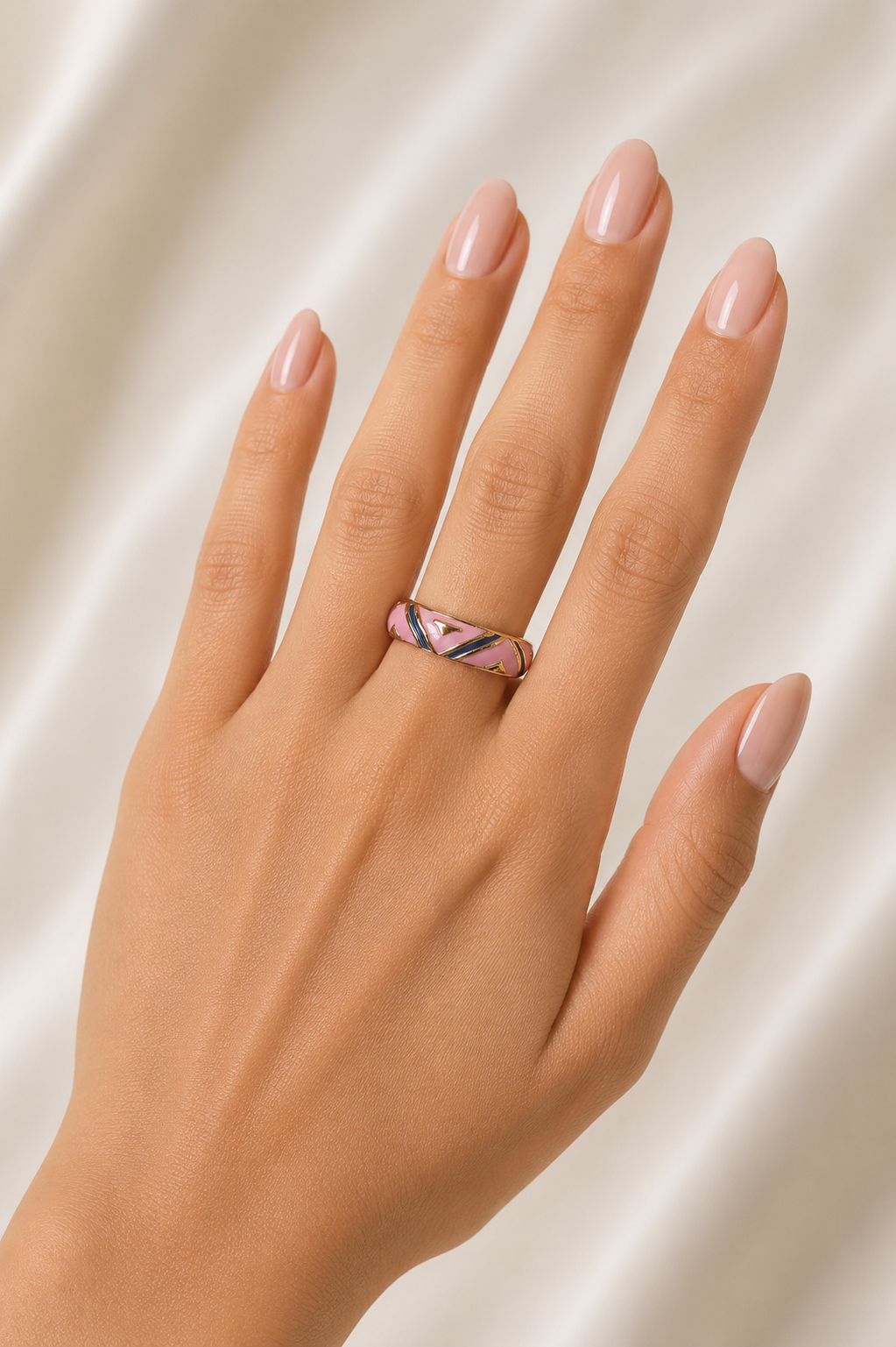 Enamel Ring for Women | Multicolor Green Pink Gold Tone Designer Ring | Stylish Fashion Finger Ring for Women & Girls | Elegant Party Wear Jewellery