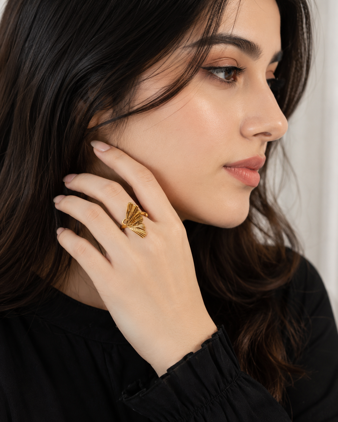 Korean Style Stainless Steel Gold Plated Adjustable Leaf Ring for Women | Trendy Statement Finger Ring | Anti Tarnish Fashion Jewelry