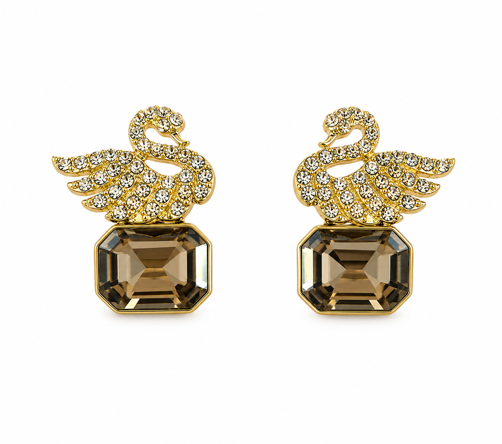 Korean Elegant Swan Crystal Stud Earrings for Women | Gold-Plated Rhinestone Bird Design Earrings |Beautiful Gemstone Fashion Jewelry for Girls & Women