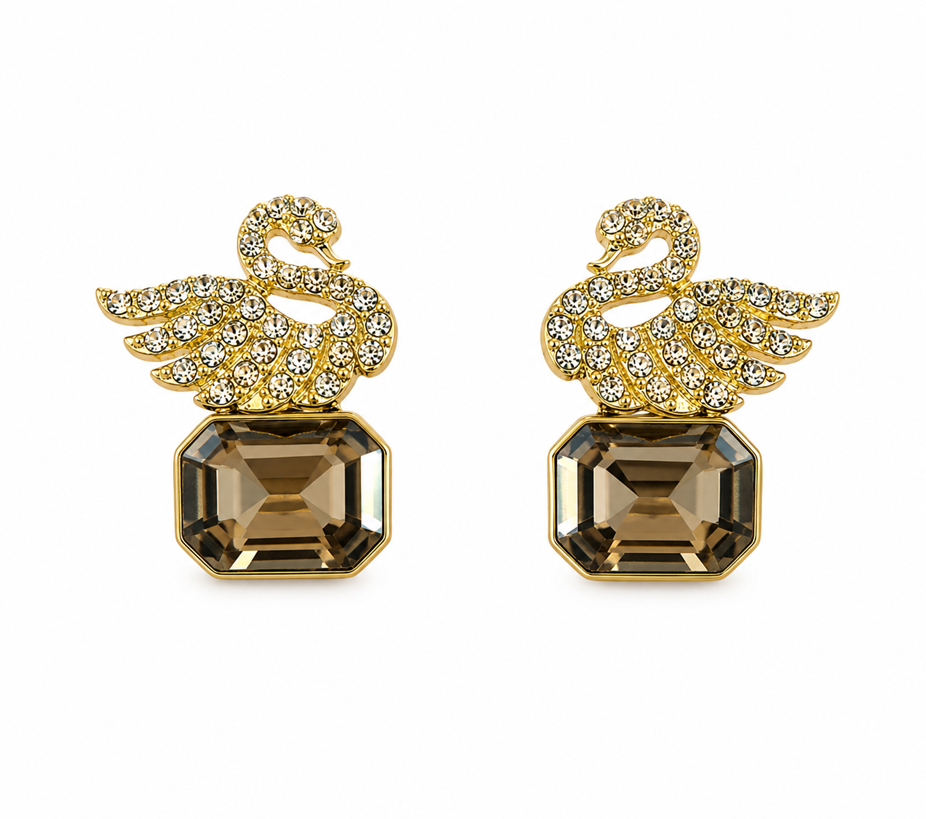 Korean Elegant Swan Crystal Stud Earrings for Women | Gold-Plated Rhinestone Bird Design Earrings |Beautiful Gemstone Fashion Jewelry for Girls & Women