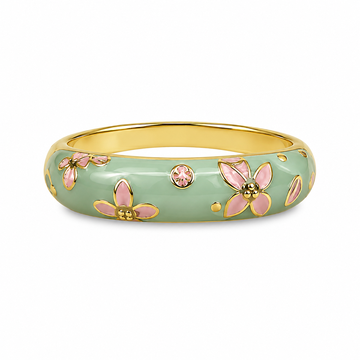 Women's Gold Plated Mint Green Enamel adjustable Ring