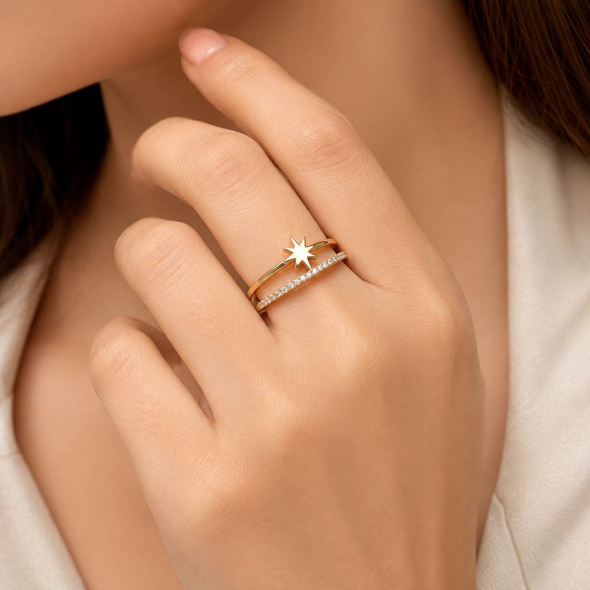 FASSSIONS Gold Plated Adjustable Floral CZ Ring for Women | Crystal Open Finger Ring | Korean Style Fashion Jewelry | Adjustable Size