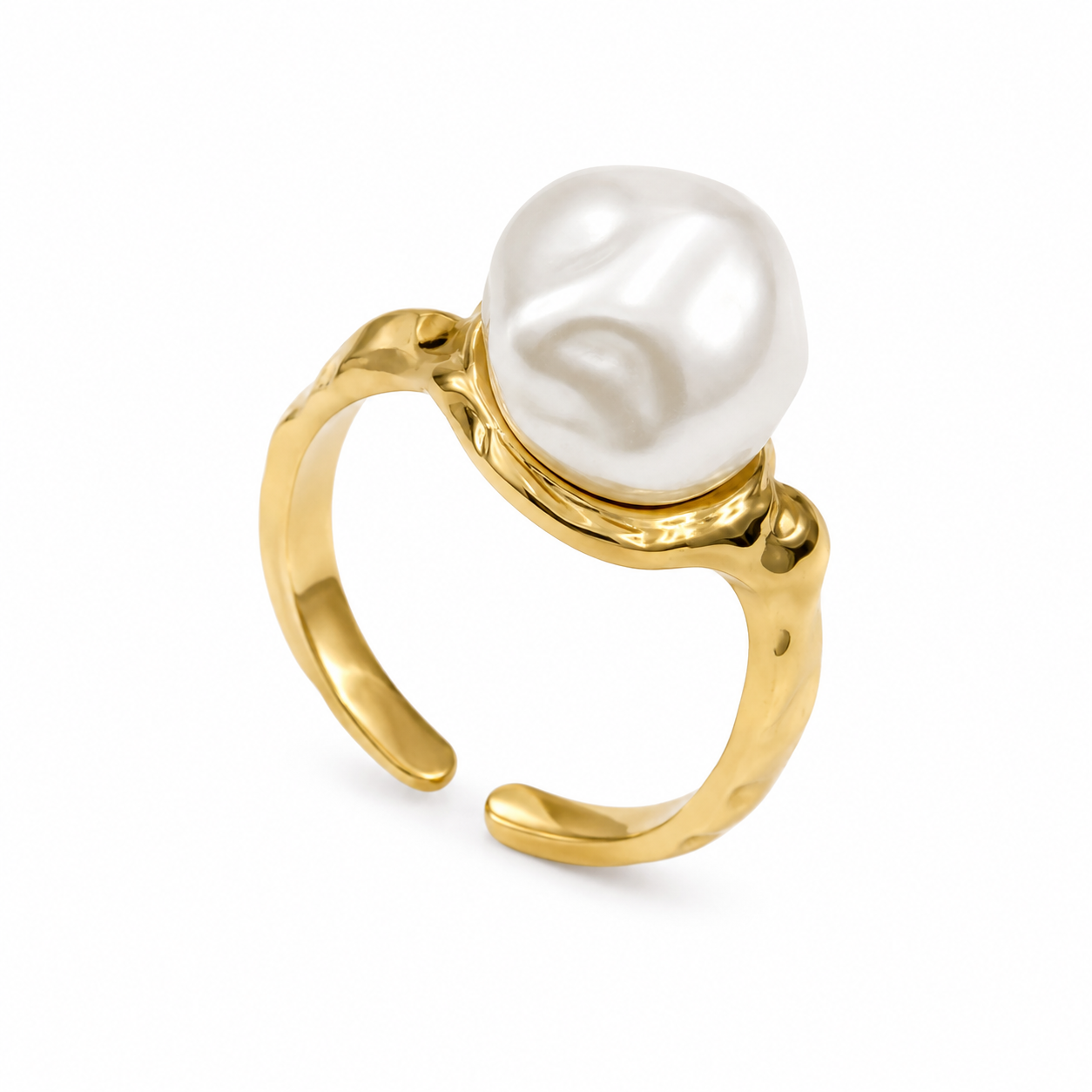 Adjustable Pearl Ring for Women | Elegant Gold-Tone Statement Ring | Open-Size Fashion Ring for Women & Girls