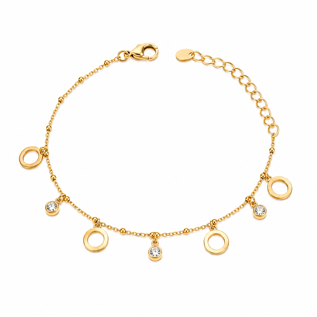 FASSSIONS Gold Plated Charm Anklet for Women | Adjustable Crystal & Open Circle Charm Ankle Bracelet | Korean Style Fashion Anklet