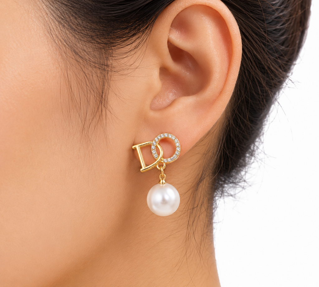 FASSSIONS Butterfly Pearl Tassel Earrings for Women | KoFASSSIONS Gold Plated Pearl Drop Earrings for Women | Korean Style Rhinestone Letter Design Stud Earrings