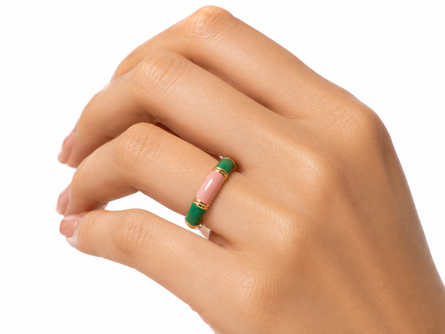 Enamel Ring for Women | Multicolor Green Pink Gold Tone Designer Ring | Stylish Fashion Finger Ring for Women & Girls | Elegant Party Wear Jewellery