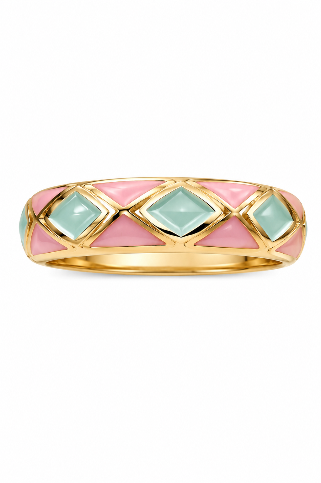 Enamel Ring for Women | Multicolor Green Pink Gold Tone Designer Ring | Stylish Fashion Finger Ring for Women & Girls | Elegant Party Wear Jewellery