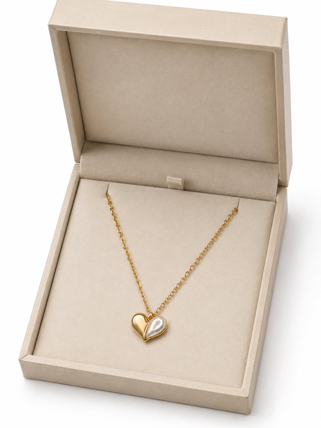 FASSSIONS Gold Plated Heart Pendant Necklace for Women | Two Tone Gold & Pearl Heart Charm Chain | Elegant Love Necklace for Girls | Party & Daily Wear Jewellery