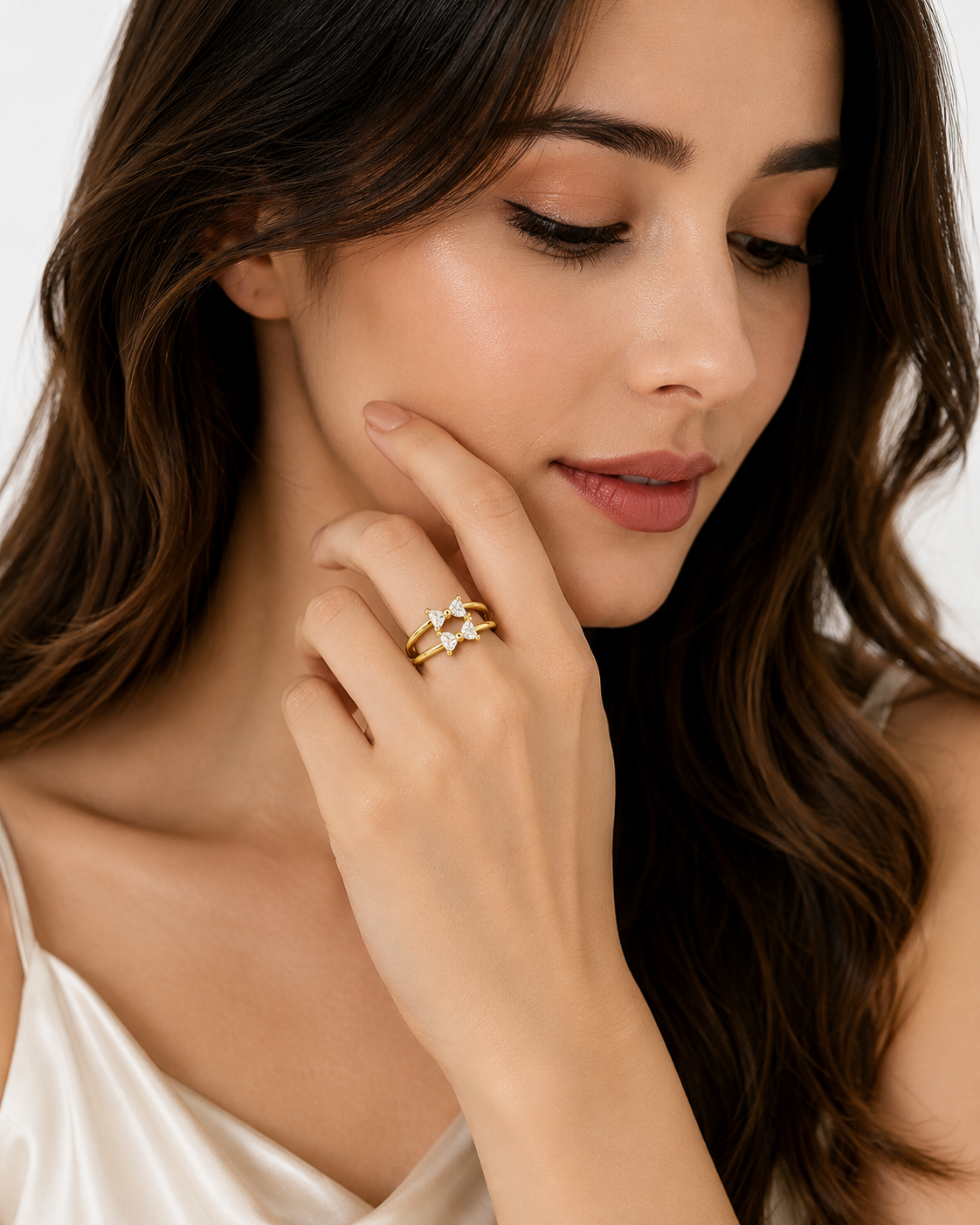 Fasssions Women's Two-Tone Heart Open Ring | Gold & Silver Adjustable Double Band Ring | Elegant Fashion Ring for Women & Girls